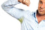 man with yellow underarm sweat stains