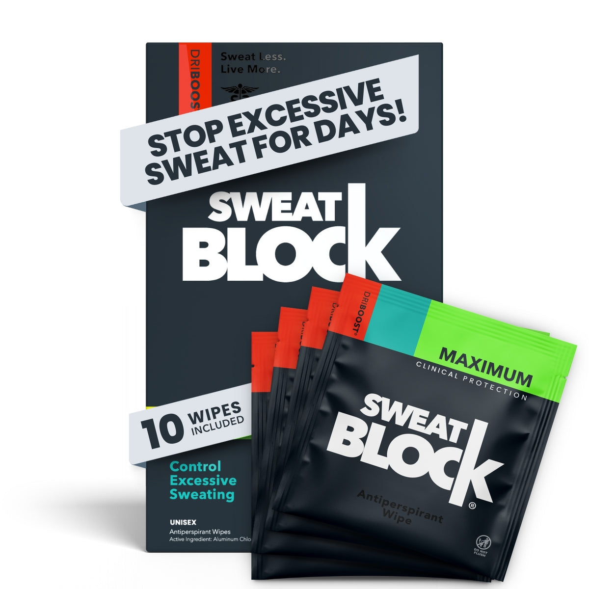 SweatBlock DRIBOOST Antiperspirant Wipes